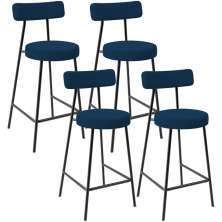Kit 04 Banquetas Baixa Bar Cozinha Sala De Jantar Em Aço Milão L02 Suede Azul Marinho - Lyam Decor