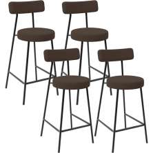 Kit 04 Banquetas Baixa Bar Cozinha Sala De Jantar Em Aço Milão L02 Suede Marrom - Lyam Decor