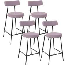 Kit 04 Banquetas Baixa Bar Cozinha Sala De Jantar Em Aço Milão L02 Suede Rosê - Lyam Decor