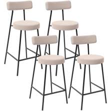 Kit 04 Banquetas Baixa Bar Cozinha Sala De Jantar Estrutura Em Aço Milão L02 Suede Bege - Lyam Decor