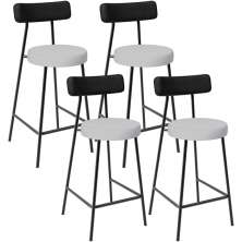 Kit 04 Banquetas Baixa Bar Cozinha Sala Jantar Milão L02 Couríssimo Preto Linho Cinza - Lyam Decor