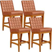 Kit 04 Banquetas Baixa Cozinha Bancada Bar Sala Jantar Fixa Mila L02 Couríssimo Camel - Lyam Decor