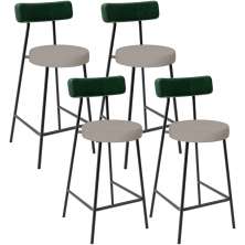 Kit 04 Banquetas Baixa Cozinha E Sala Jantar Bancada Milão L02 Facto Verde Linho Bege - Lyam Decor