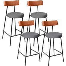 Kit 04 Banquetas Baixa Cozinha Jantar Milão L02 Couríssimo Camel Linho Cinza Escuro - Lyam Decor