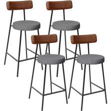 Kit 04 Banquetas Baixa Cozinha Jantar Milão L02 Couríssimo Marrom Linho Cinza Escuro - Lyam Decor