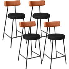 Kit 04 Banquetas Baixa Cozinha Sala Jantar Bancada Milão L02 Couríssimo Camel Preto - Lyam Decor