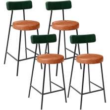Kit 04 Banquetas Baixa Cozinha Sala Jantar Bancada Milão L02 Facto Verde Musgo Camel - Lyam Decor