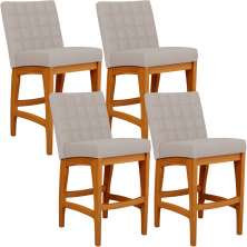 Kit 04 Banquetas Baixa Para Cozinha Bancada Bar Sala Jantar Fixa Mila L02 Linho Bege - Lyam Decor