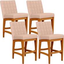 Kit 04 Banquetas Baixa Para Cozinha Bancada Bar Sala Jantar Fixa Mila L02 Linho Rosê - Lyam Decor