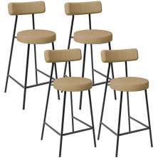 Kit 04 Banquetas Baixa Para Cozinha Sala De Jantar Bar Bancada Milão L02 Linho Bege Escuro - Lyam Decor