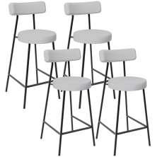 Kit 04 Banquetas Baixa Para Cozinha Sala De Jantar Bar Bancada Milão L02 Linho Cinza - Lyam Decor