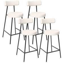 Kit 04 Banquetas Baixa Para Cozinha Sala De Jantar Bar Bancada Milão L02 Linho Cru - Lyam Decor