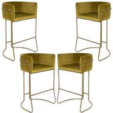 Kit 04 Banquetas Decorativa Fixa Base de Aço Bronze Betina D02 Veludo Mostarda C-260 - Lyam Decor