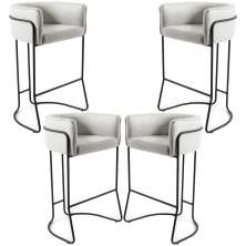 Kit 04 Banquetas Decorativa Fixa Base de Aço Preto Betina D02 Linho Creme A-48 - Lyam Decor