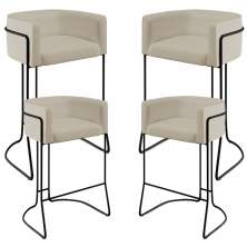 Kit 04 Banquetas Decorativas Fixa Base de Aço Preto Betina D02 Corano Bege C-26 - Lyam Decor