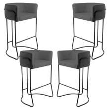 Kit 04 Banquetas Decorativas Fixa Base de Aço Preto Betina D02 Corano Cinza C-03 - Lyam Decor