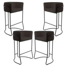 Kit 04 Banquetas Decorativas Fixa Base de Aço Preto Betina D02 Corano Marrom C-34 - Lyam Decor