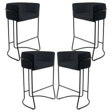 Kit 04 Banquetas Decorativas Fixa Base de Aço Preto Betina D02 Corano Preto C-05 - Lyam Decor