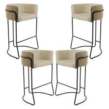 Kit 04 Banquetas Decorativas Fixa Base de Aço Preto Betina D02 Linho Bege C-129 - Lyam Decor