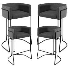 Kit 04 Banquetas Decorativas Fixa Base de Aço Preto Betina D02 Linho Cinza C-416 - Lyam Decor