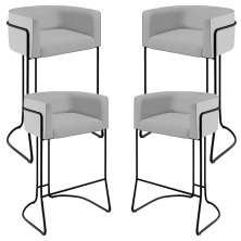 Kit 04 Banquetas Decorativas Fixa Base de Aço Preto Betina D02 Linho Cinza D-315 - Lyam Decor