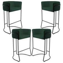 Kit 04 Banquetas Decorativas Fixa Base de Aço Preto Betina D02 Linho Verde Musgo C-117 - Lyam Decor