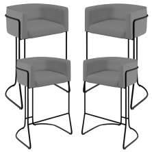 Kit 04 Banquetas Decorativas Fixa Base de Aço Preto Betina D02 Veludo Cinza C-317 - Lyam Decor