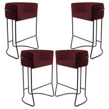 Kit 04 Banquetas Decorativas Fixa Base de Aço Preto Betina D02 Veludo Marsala C-278 - Lyam Decor