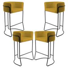 Kit 04 Banquetas Decorativas Fixa Base de Aço Preto Betina D02 Veludo Mostarda C-279 - Lyam Decor