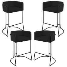 Kit 04 Banquetas Decorativas Fixa Base de Aço Preto Betina D02 Veludo Preto C-300 - Lyam Decor