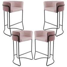 Kit 04 Banquetas Decorativas Fixa Base de Aço Preto Betina D02 Veludo Rosê C-305 - Lyam Decor