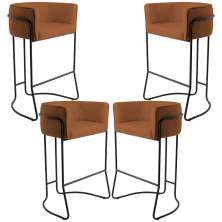 Kit 04 Banquetas Decorativas Fixa Base de Aço Preto Betina D02 Veludo Telha C-262 - Lyam Decor