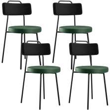 Kit 04 Cadeira Estofada Para Sala Jantar Barcelona L02 Couríssimo Preto Facto Verde Musgo - Lyam