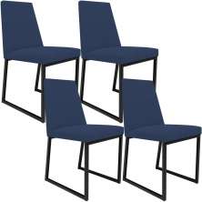 Kit 04 Cadeira Para Sala Jantar Base Aço Industrial Preto Dafne L02 Suede Azul Marinho - Lyam Decor