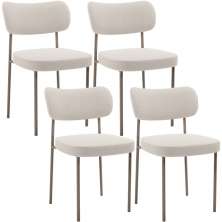 Kit 04 Cadeiras Decorativa Estofada Para Sala de Jantar Melina Base Arena L02 Bouclê Cru - Lyam Decor