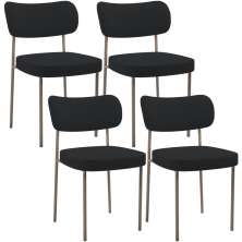 Kit 04 Cadeiras Decorativa Estofada Para Sala de Jantar Melina Base Arena L02 Bouclê Preto - Lyam Decor