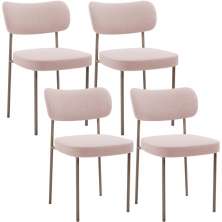 Kit 04 Cadeiras Decorativa Estofada Para Sala de Jantar Melina Base Arena L02 Bouclê Rosê - Lyam Decor