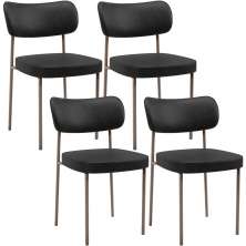 Kit 04 Cadeiras Decorativa Estofada Para Sala de Jantar Melina Base Arena L02 Couríssimo Preto - Lyam Decor