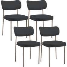 Kit 04 Cadeiras Decorativa Estofada Para Sala de Jantar Melina Base Arena L02 Linho Chumbo - Lyam Decor