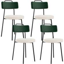 Kit 04 Cadeiras Decorativa Estofada Sala De Jantar Barcelona L02 Facto Verde Musgo Linho Cru - Lyam