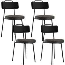 Kit 04 Cadeiras Decorativa Estofada Sala Jantar Barcelona L02 Couríssimo Preto Linho Chumbo - Lyam