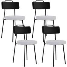 Kit 04 Cadeiras Decorativa Estofada Sala Jantar Barcelona L02 Couríssimo Preto Linho Cinza - Lyam