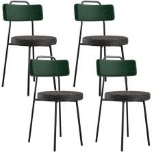 Kit 04 Cadeiras Decorativa Estofada Sala Jantar Barcelona L02 Facto Verde Musgo Linho Chumbo - Lyam