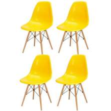 Kit 04 Cadeiras Decorativas Eiffel Charles Eames F03 Amarelo com Pés de Madeira - Lyam Decor