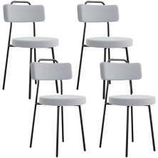 Kit 04 Cadeiras Decorativas Estofada Para Sala De Jantar Barcelona L02 Bouclê Cinza - Lyam Decor