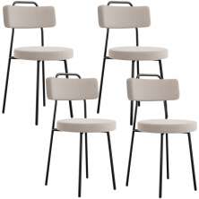 Kit 04 Cadeiras Decorativas Estofada Para Sala De Jantar Barcelona L02 Bouclê Creme - Lyam Decor