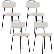 Kit 04 Cadeiras Decorativas Estofada Para Sala De Jantar Barcelona L02 Bouclê Cru - Lyam Decor