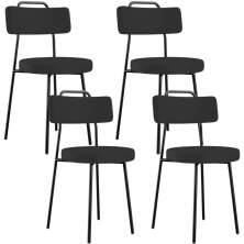 Kit 04 Cadeiras Decorativas Estofada Para Sala De Jantar Barcelona L02 Facto Preto - Lyam Decor