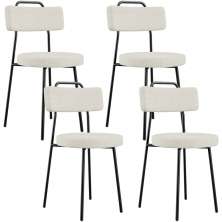 Kit 04 Cadeiras Decorativas Estofada Para Sala De Jantar Barcelona L02 Linho Champagne - Lyam
