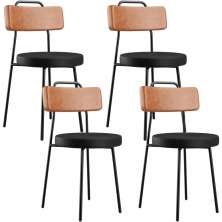 Kit 04 Cadeiras Decorativas Estofada Para Sala Jantar Barcelona L02 Couríssimo Camel Preto - Lyam